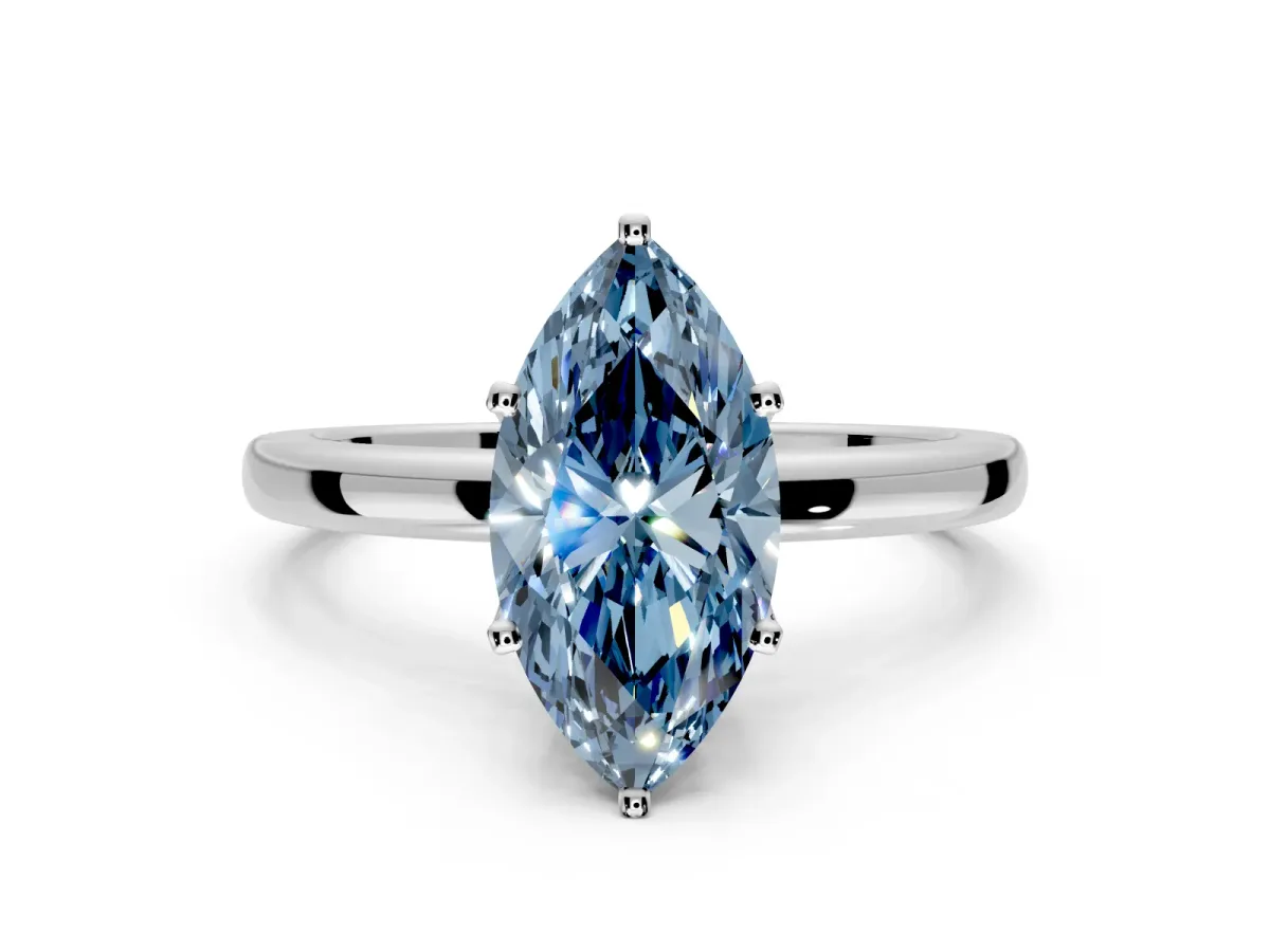 Solitaire Engagement Ring Setting for Fancy Blue Marquise Center with Plain Band and Tulip Prong Head in White Gold