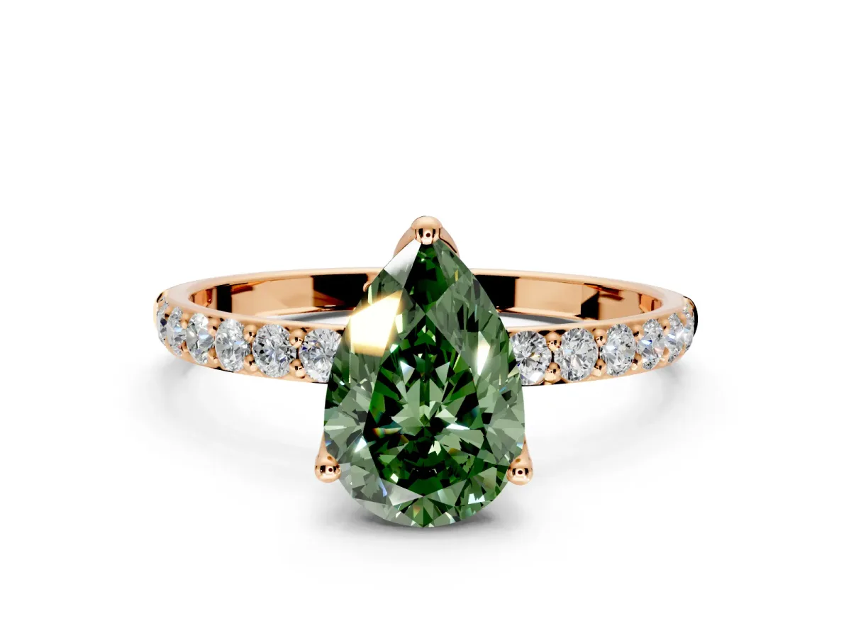 Solitaire Engagement Ring Setting for Fancy Green Pear-Shaped Center with Fine Pave Accents and Prong Head in Rose Gold