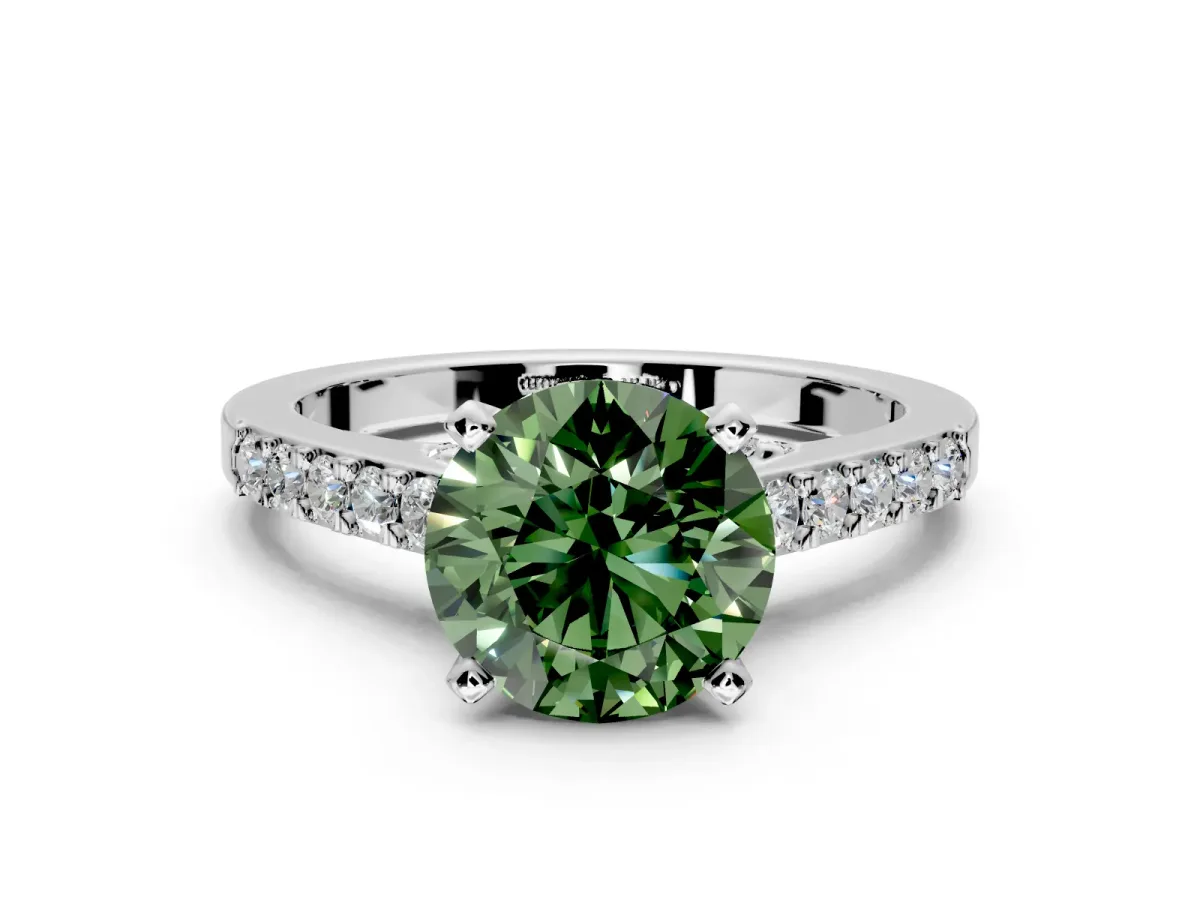 Solitaire Engagement Ring Setting for Fancy Green Round Cut Center with Crossover Accents and Prong Head in Sterling Silver