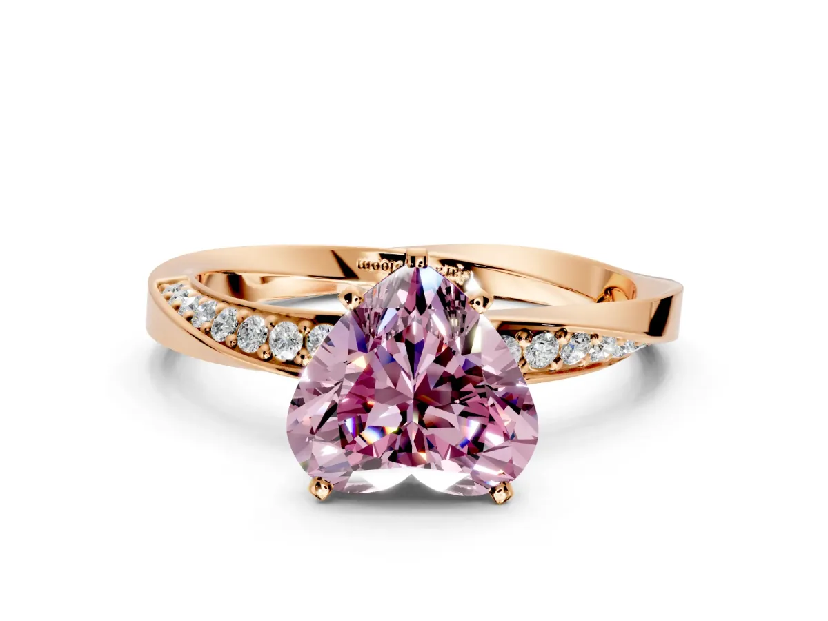 Side Accent Engagement Ring Setting for Fancy Pink Heart-Shaped Center with Accent Shoulders and Prong Head in Rose Gold