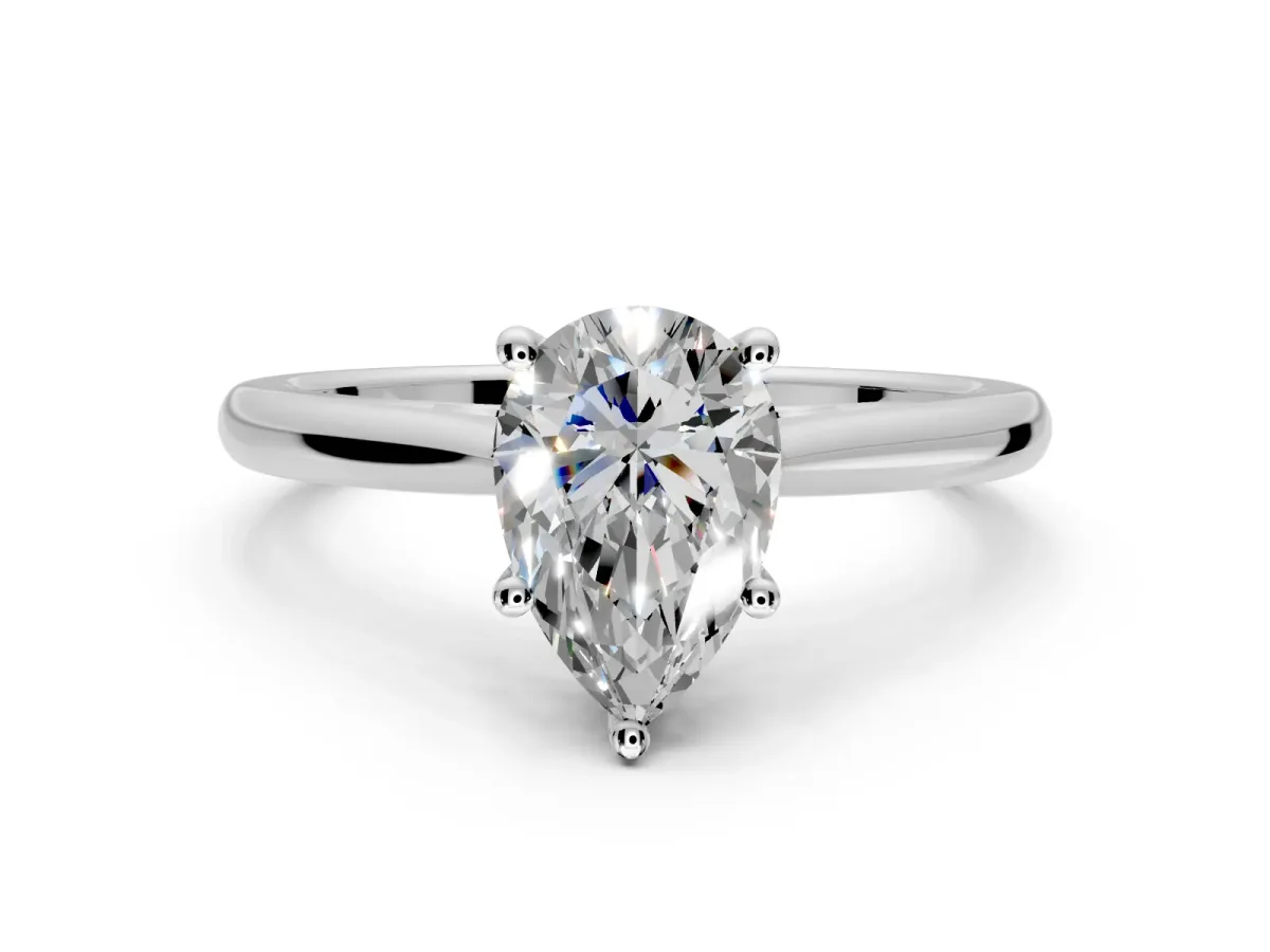 Solitaire Engagement Ring Setting for Pear-Shaped Center with Narrow Cathedral Band and Prong Head in White Gold