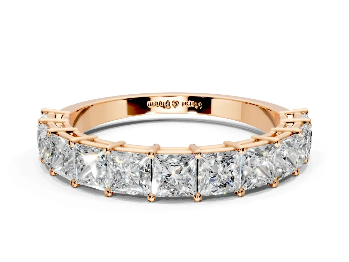 Princess Cut Lab-Grown Diamond Half Eternity Wedding Band with Shared-Prong Setting in Rose Gold
