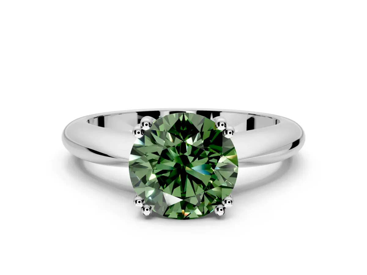 Solitaire Engagement Ring Setting for Fancy Green Round Cut Center with Reverse Tapered Band and Prong Head in Platinum