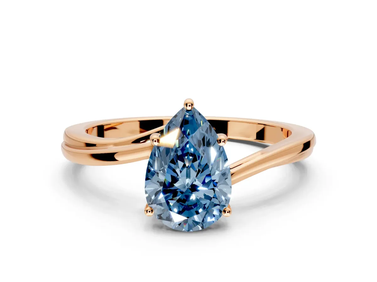 Solitaire Engagement Ring Setting for Fancy Blue Pear-Shaped Center with Plain Bypass Twist Band and Prong Head in Rose Gold