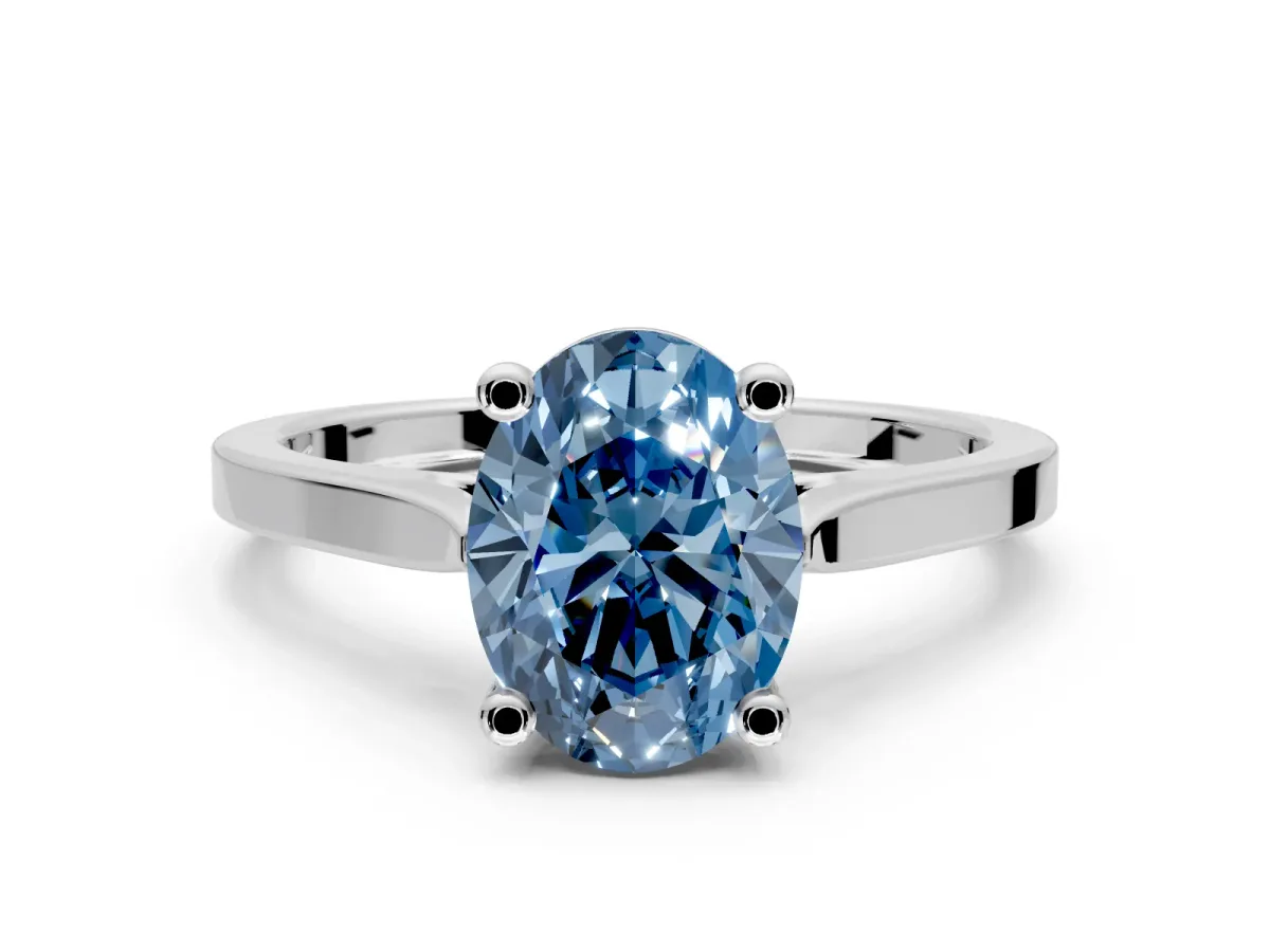 Solitaire Engagement Ring Setting for Fancy Blue Oval Center with Tapered Shoulders and Prong Head in Sterling Silver