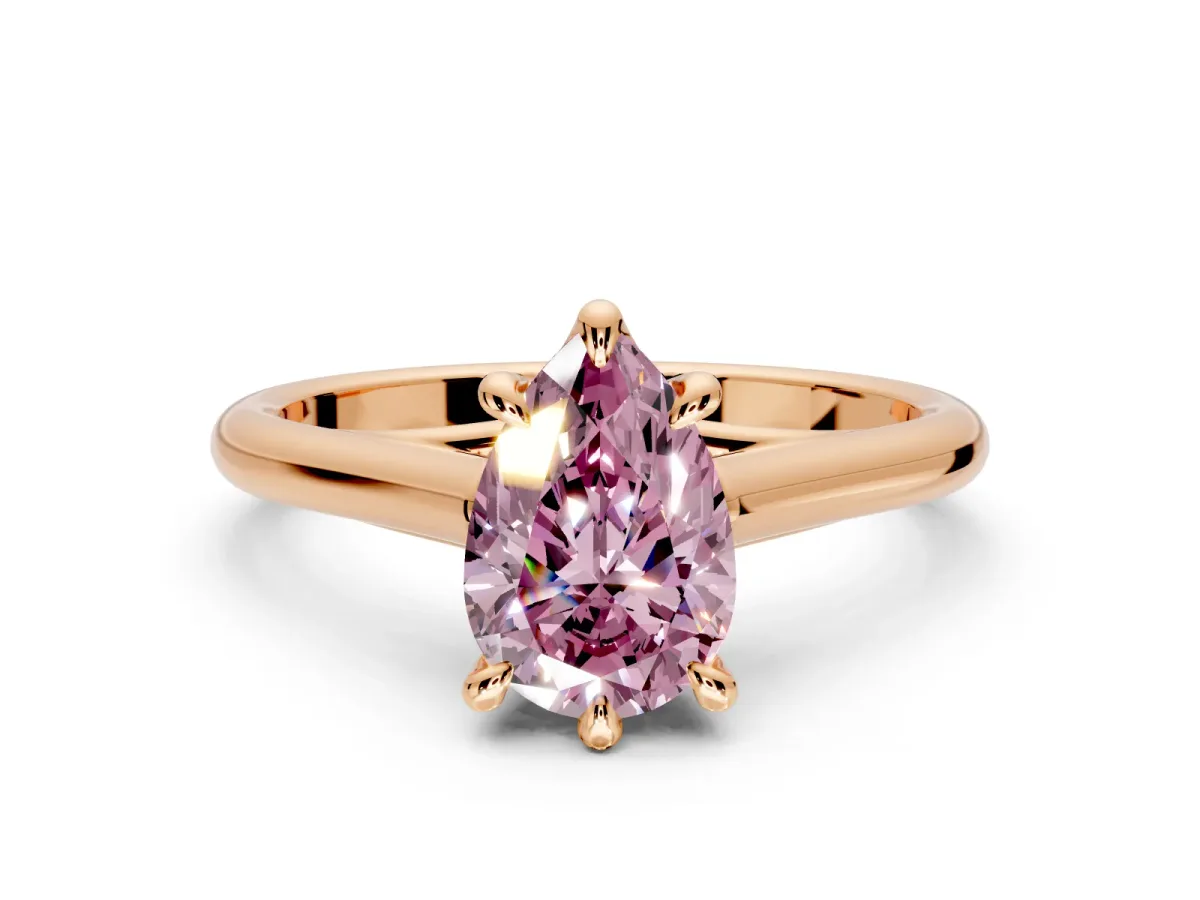 Solitaire Engagement Ring Setting for Fancy Pink Pear-Shaped Center with Cathedral Band and Prong Head in Rose Gold