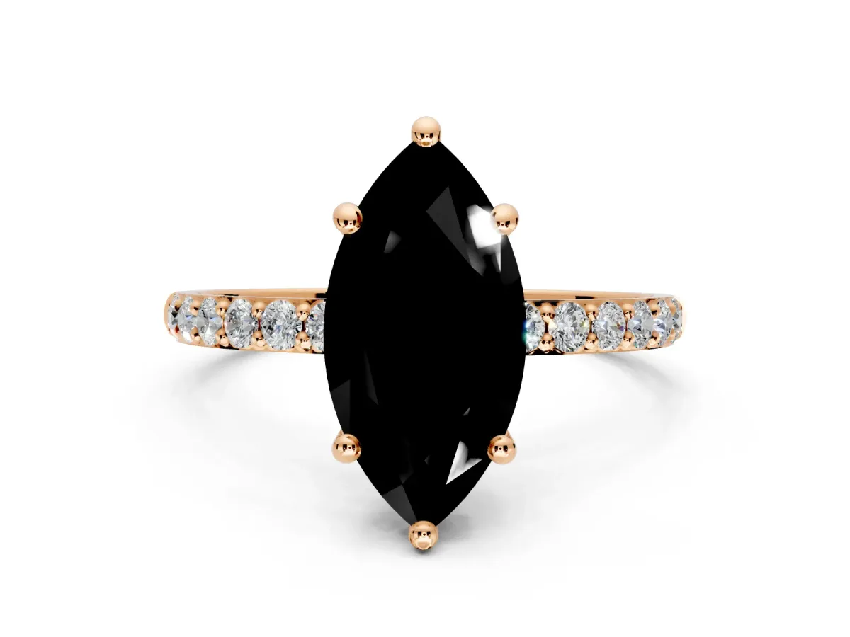Solitaire Engagement Ring Setting for Fancy Black Marquise Center with Pave Accents and Prong Head in Rose Gold