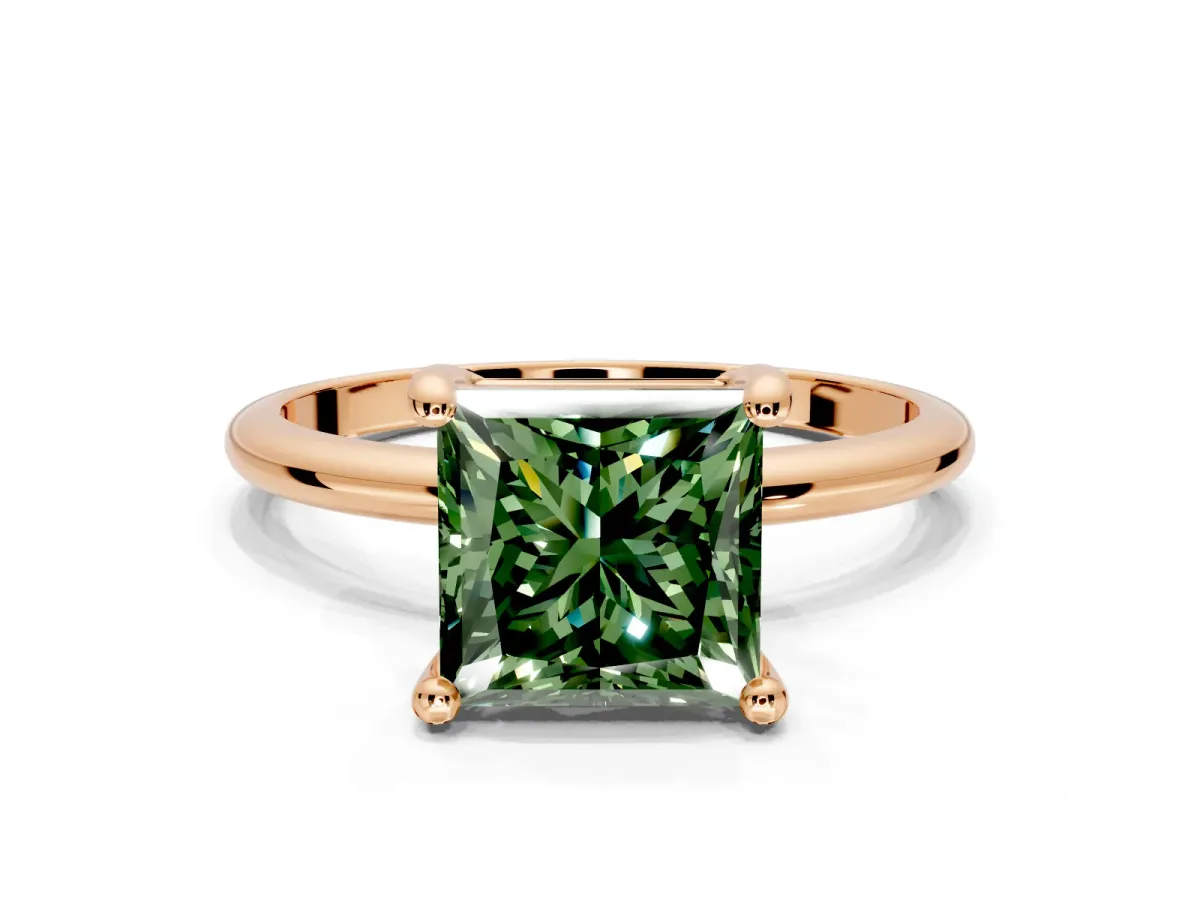 Minimalist Solitaire Engagement Ring Setting for Fancy Green Princess Cut Center with Thin Band and Prong Head in Rose Gold
