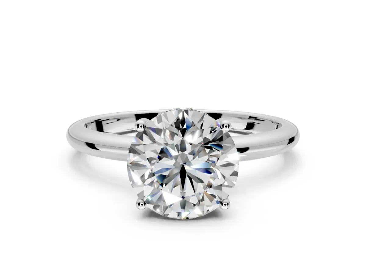 Hidden Halo Engagement Ring Setting for Round Cut Center with Thin Round-Wire Band and Prong Head in Platinum
