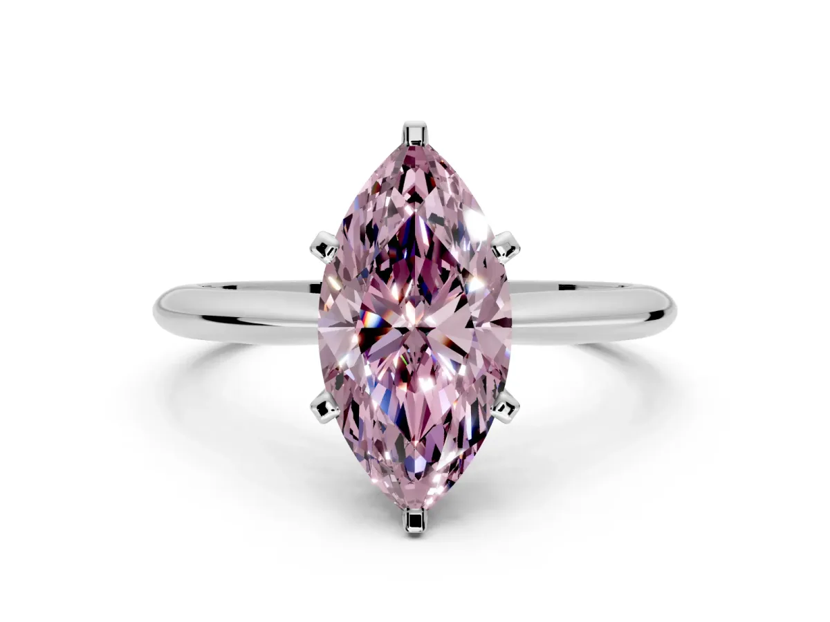 Solitaire Engagement Ring Setting for Fancy Pink Marquise Center with Knife Ridge Band and Claw Prong Head in White Gold
