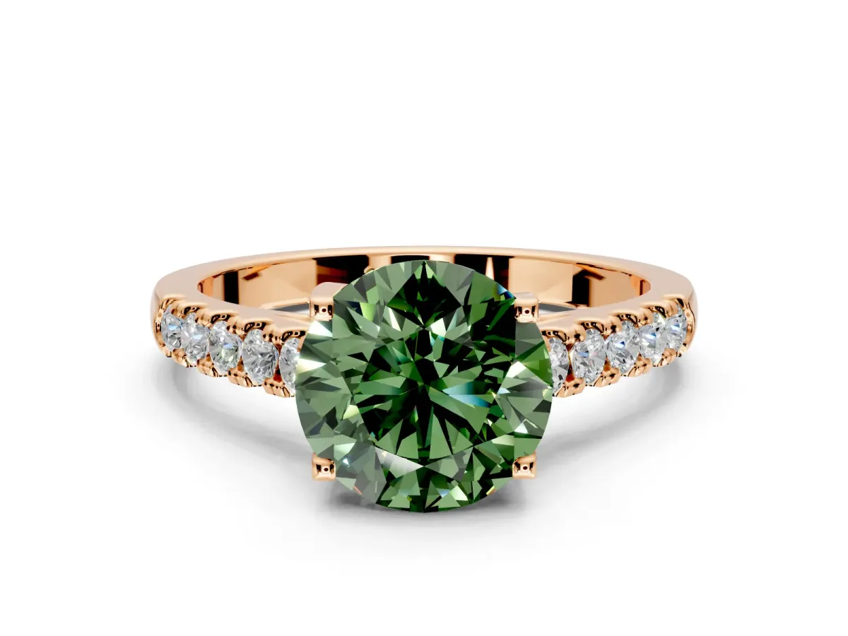 Solitaire Engagement Ring Setting for Fancy Green Round Cut Center with Partway Pave Band and Prong Head in Rose Gold