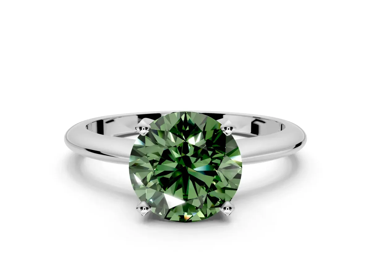 Solitaire Engagement Ring Setting for Fancy Green Round Cut Center with Knife Ridge Band and Claw Prong Head in White Gold