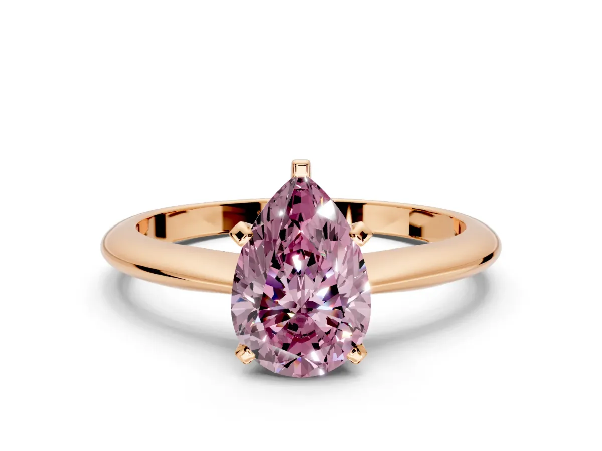 Solitaire Engagement Ring Setting for Fancy Pink Pear-Shaped Center with Knife Ridge Band and Claw Prong Head in Rose Gold