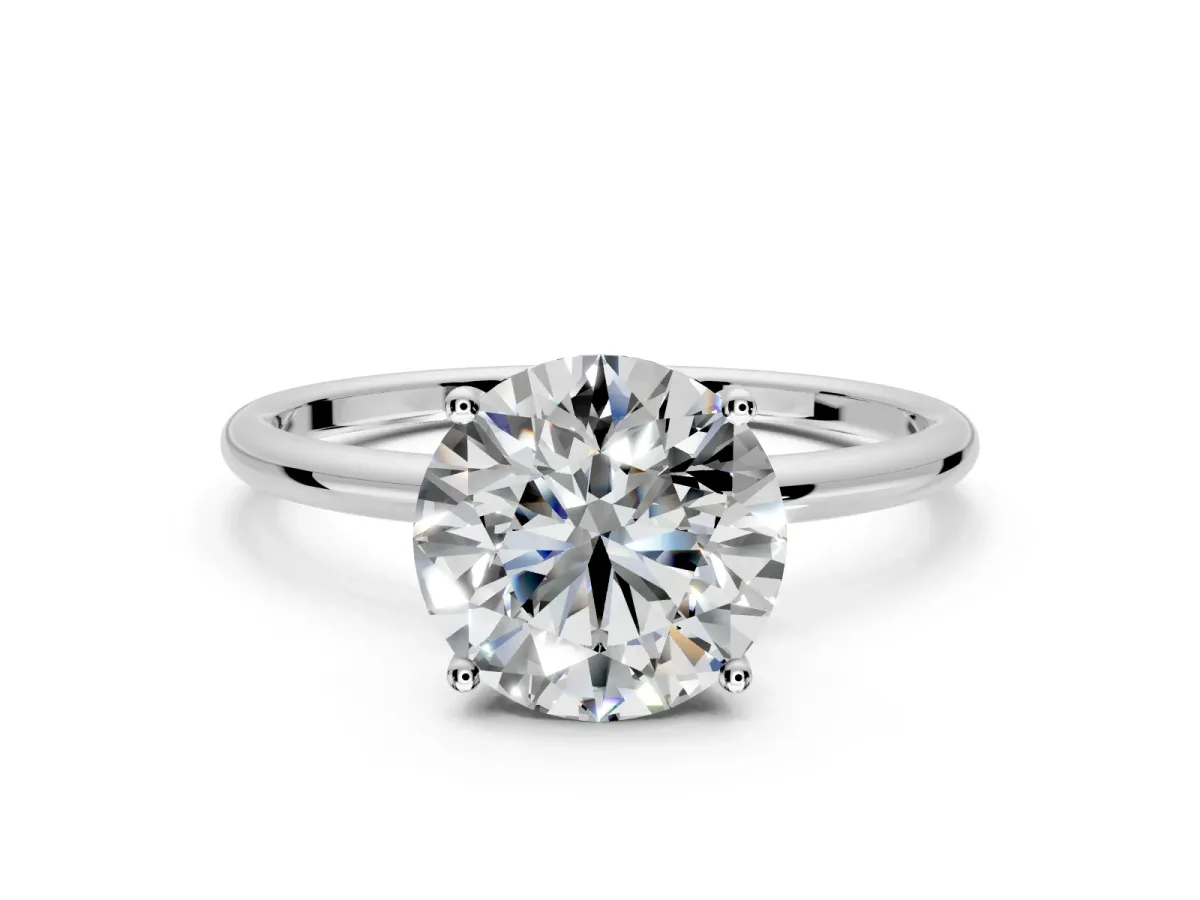 Solitaire Engagement Ring Setting for Round Cut Center with Straight Thin Band and Prong Head in Sterling Silver