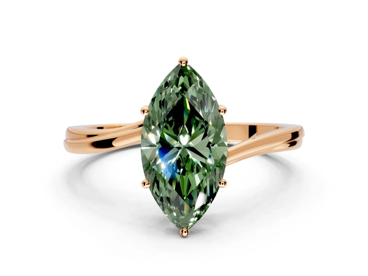 Solitaire Engagement Ring Setting for Fancy Green Marquise Center with Plain Bypass Twist Band and Prong Head in Rose Gold