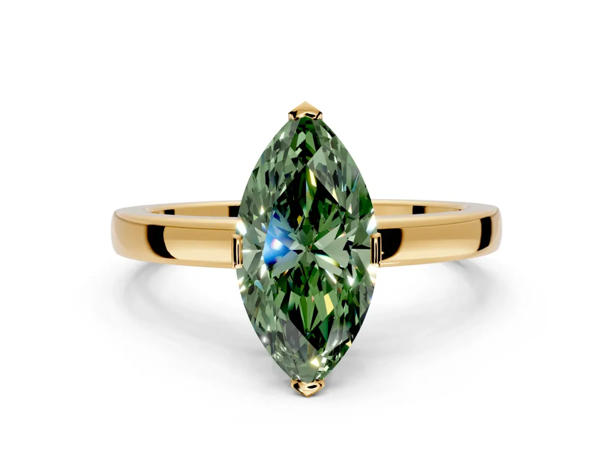 Solitaire Engagement Ring Setting for Fancy Green Marquise Center with Plain Band and Flat Tab Prong Head in Yellow Gold