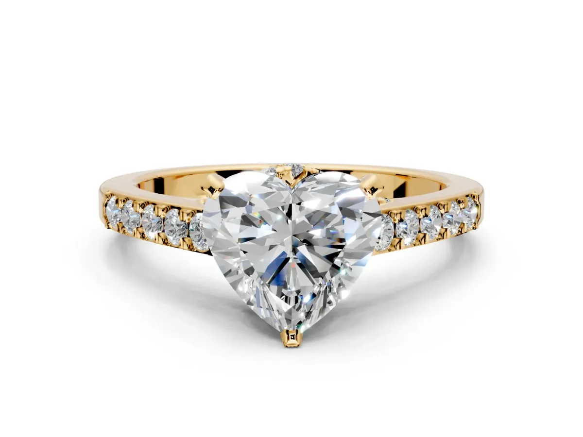 Solitaire Engagement Ring Setting for Heart-Shaped Center with Crossover Accents and Prong Head in Yellow Gold