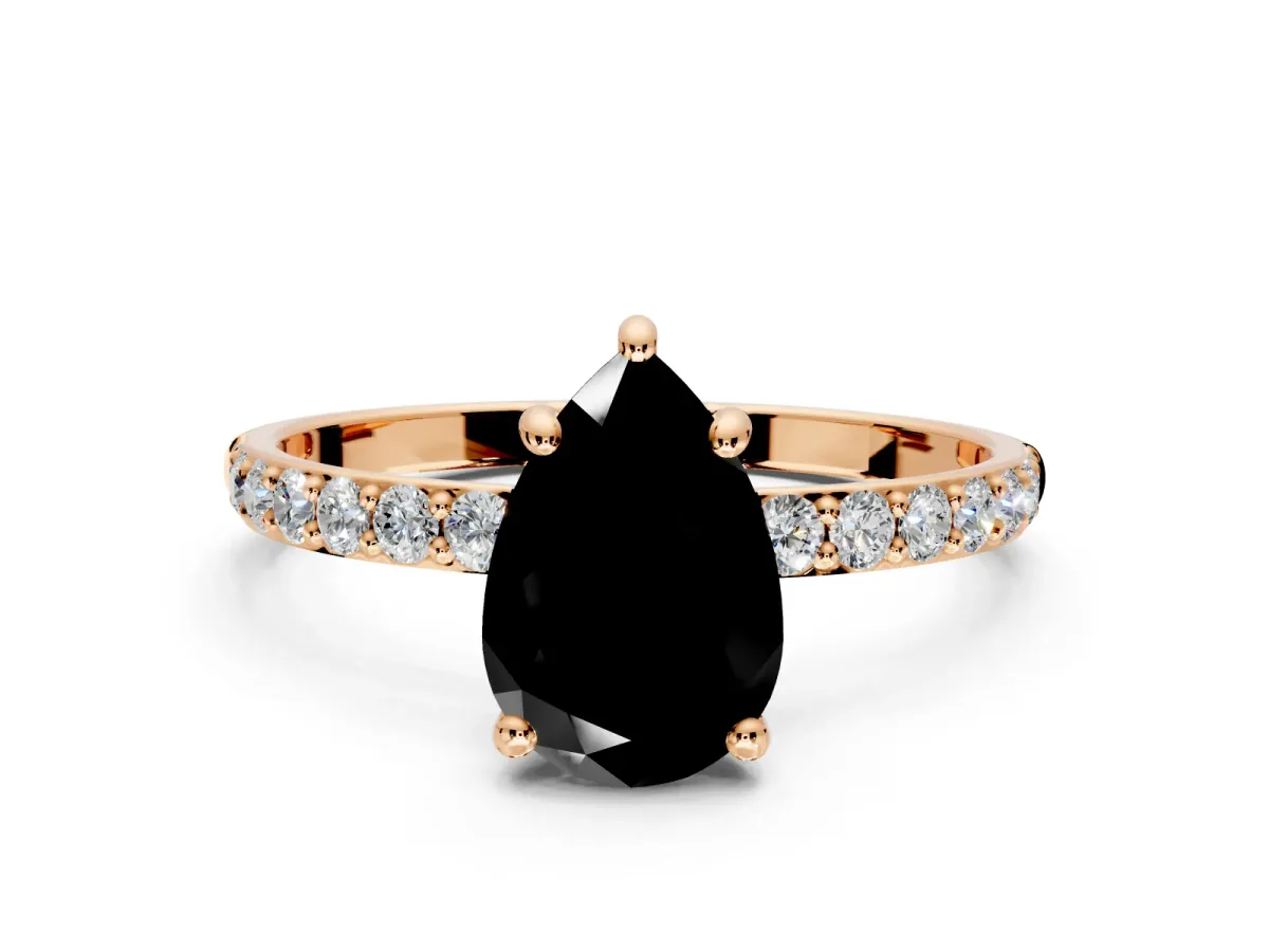 Solitaire Engagement Ring Setting for Fancy Black Pear-Shaped Center with Pave Accents and Prong Head in Rose Gold