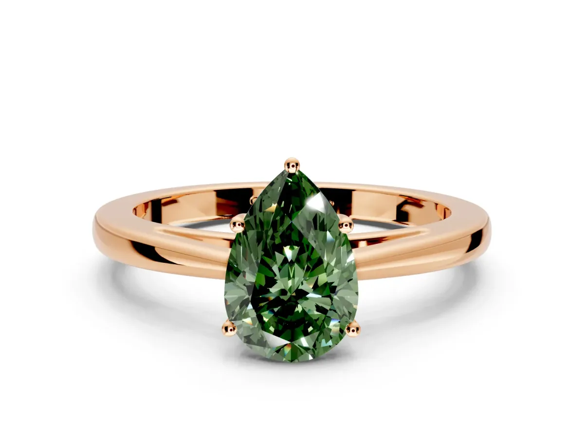 Solitaire Engagement Ring Setting for Fancy Green Pear-Shaped Center with Open Cathedral Shoulders and Prong Head in Rose Gold