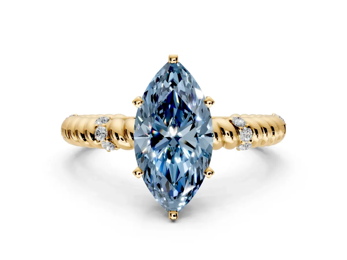 Rope Engagement Ring Setting for Fancy Blue Marquise Center with Accent Shoulders and Prong Head in Yellow Gold