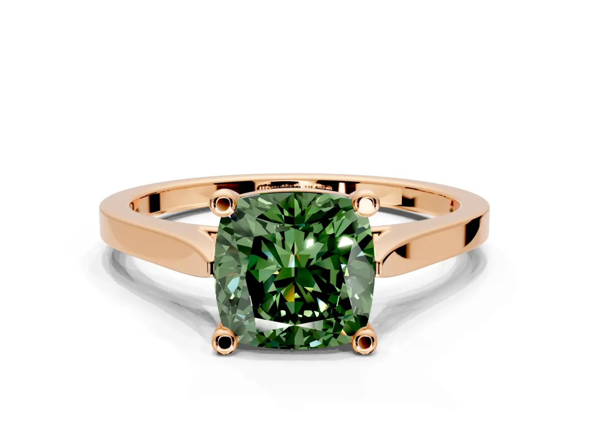 Solitaire Engagement Ring Setting for Fancy Green Cushion Cut Center with Tapered Shoulders and Prong Head in Rose Gold