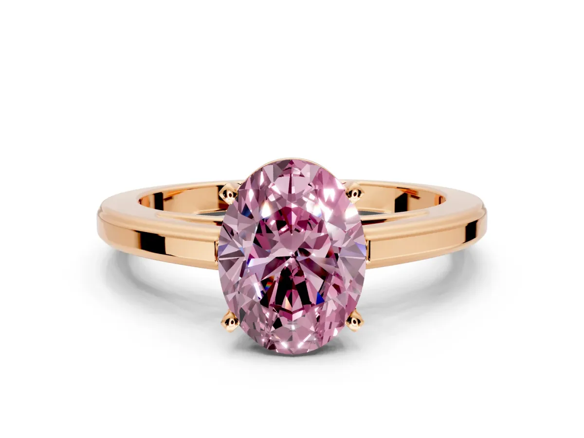 Solitaire Engagement Ring Setting for Fancy Pink Oval Center with Flat-Sided Plain Band and Prong Head in Rose Gold