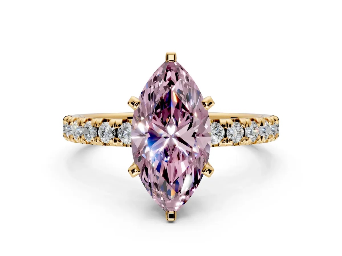 Solitaire Engagement Ring Setting for Fancy Pink Marquise Center with Large Accents and Prong Head in Yellow Gold