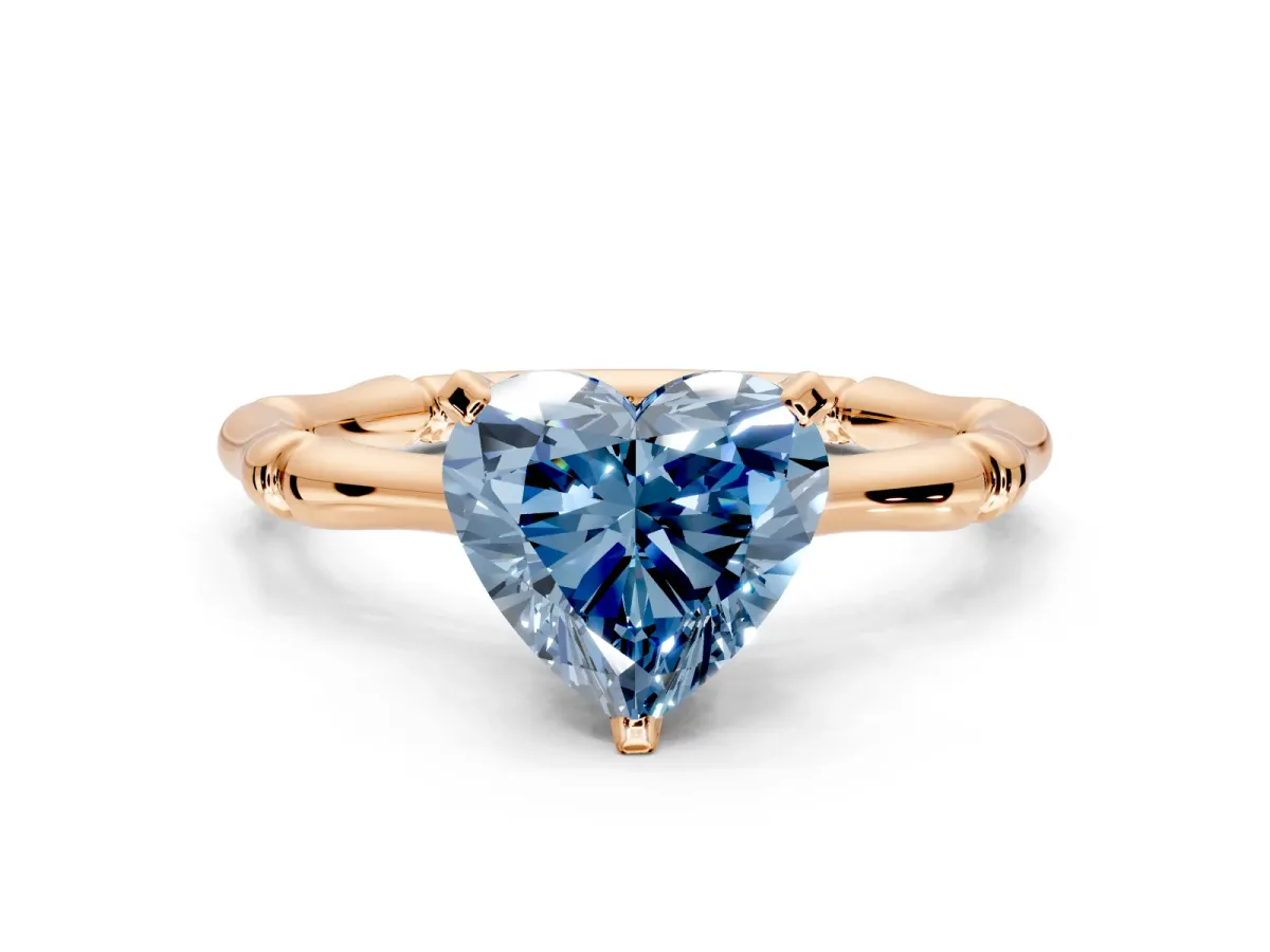 Solitaire Engagement Ring Setting for Fancy Blue Heart-Shaped Center with Bamboo Band and Prong Head in Rose Gold