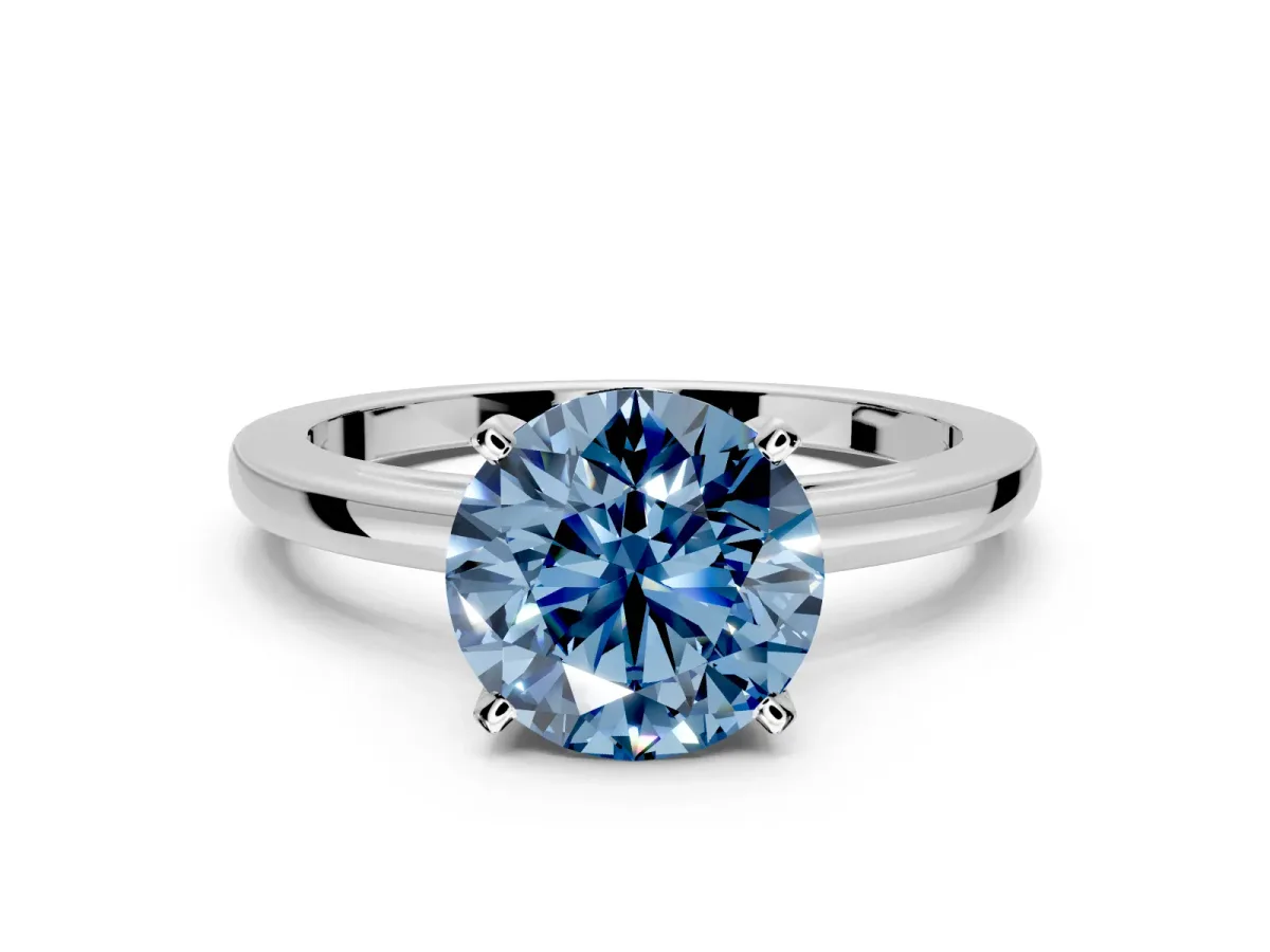 Solitaire Engagement Ring Setting for Fancy Blue Round Cut Center with Basket Rail and Prong Head in Platinum