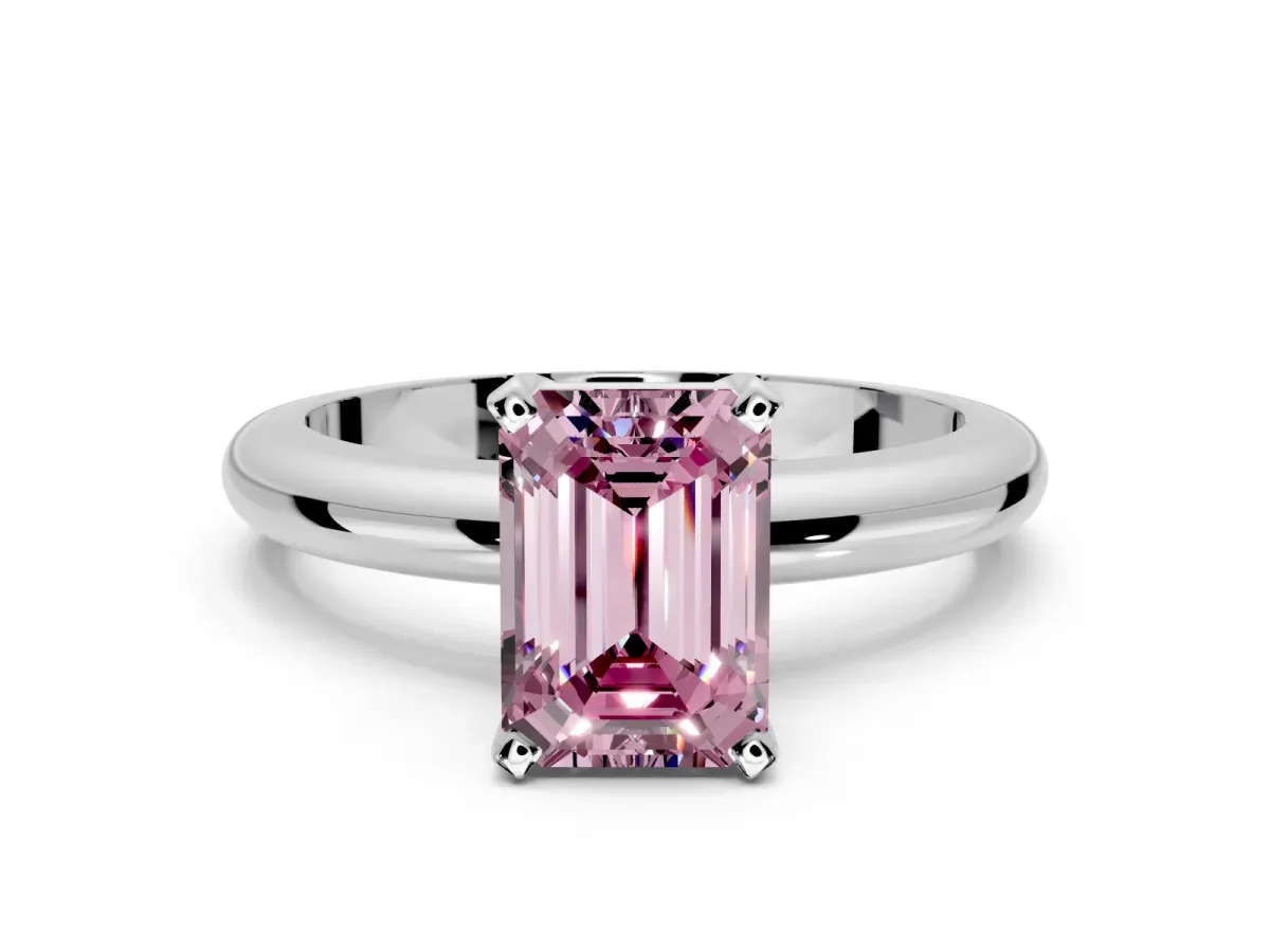 Solitaire Engagement Ring Setting for Fancy Pink Emerald Cut Center with Wire Band and Prong Head in Platinum