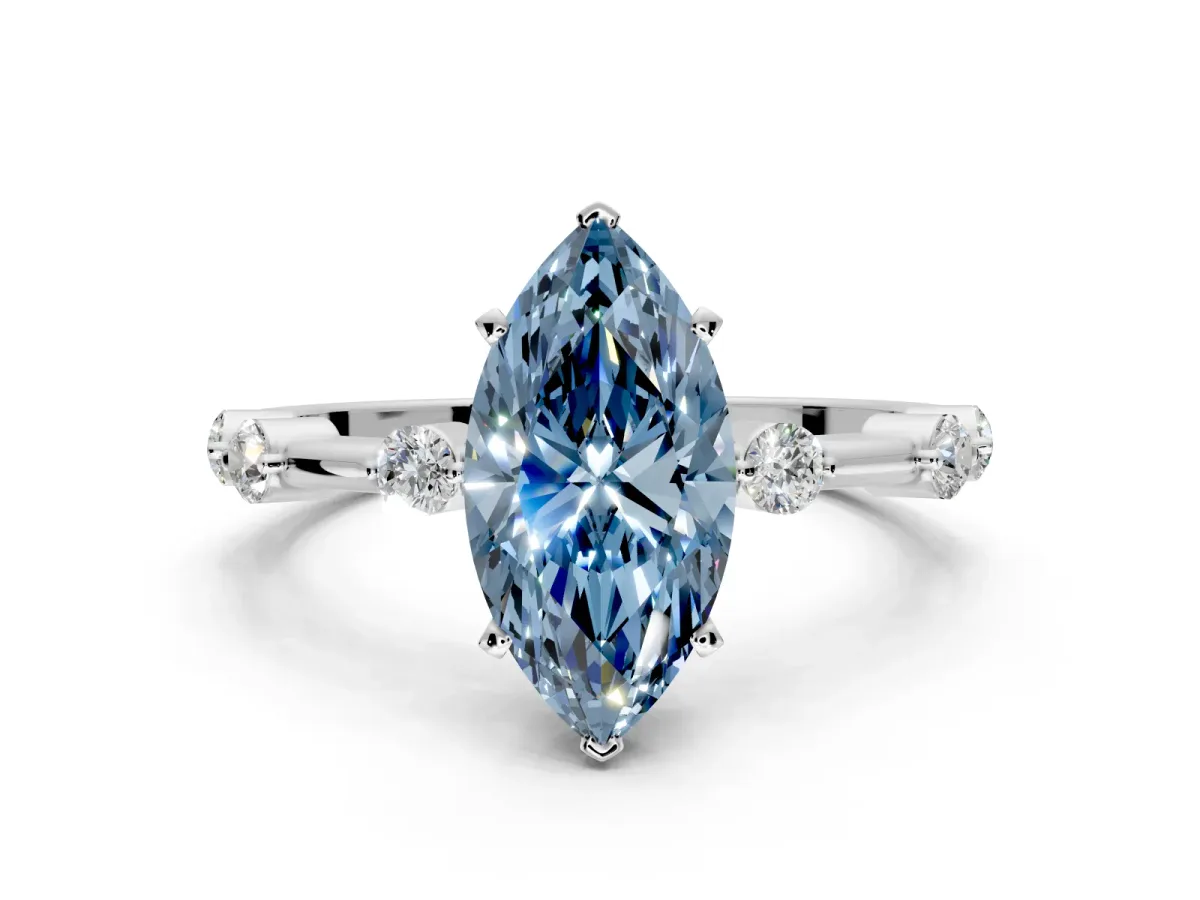 Solitaire Engagement Ring Setting for Fancy Blue Marquise Center with Bezel Station Band and Prong Head in Platinum