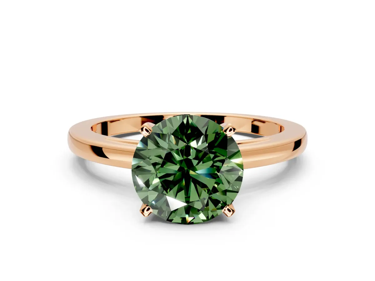 Solitaire Engagement Ring Setting for Fancy Green Round Cut Center with Basket Rail and Prong Head in Rose Gold