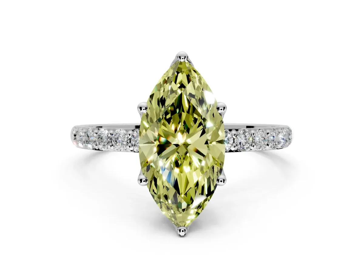Solitaire Engagement Ring Setting for Fancy Yellow Marquise Center with Fine Pave Accents and Prong Head in Platinum