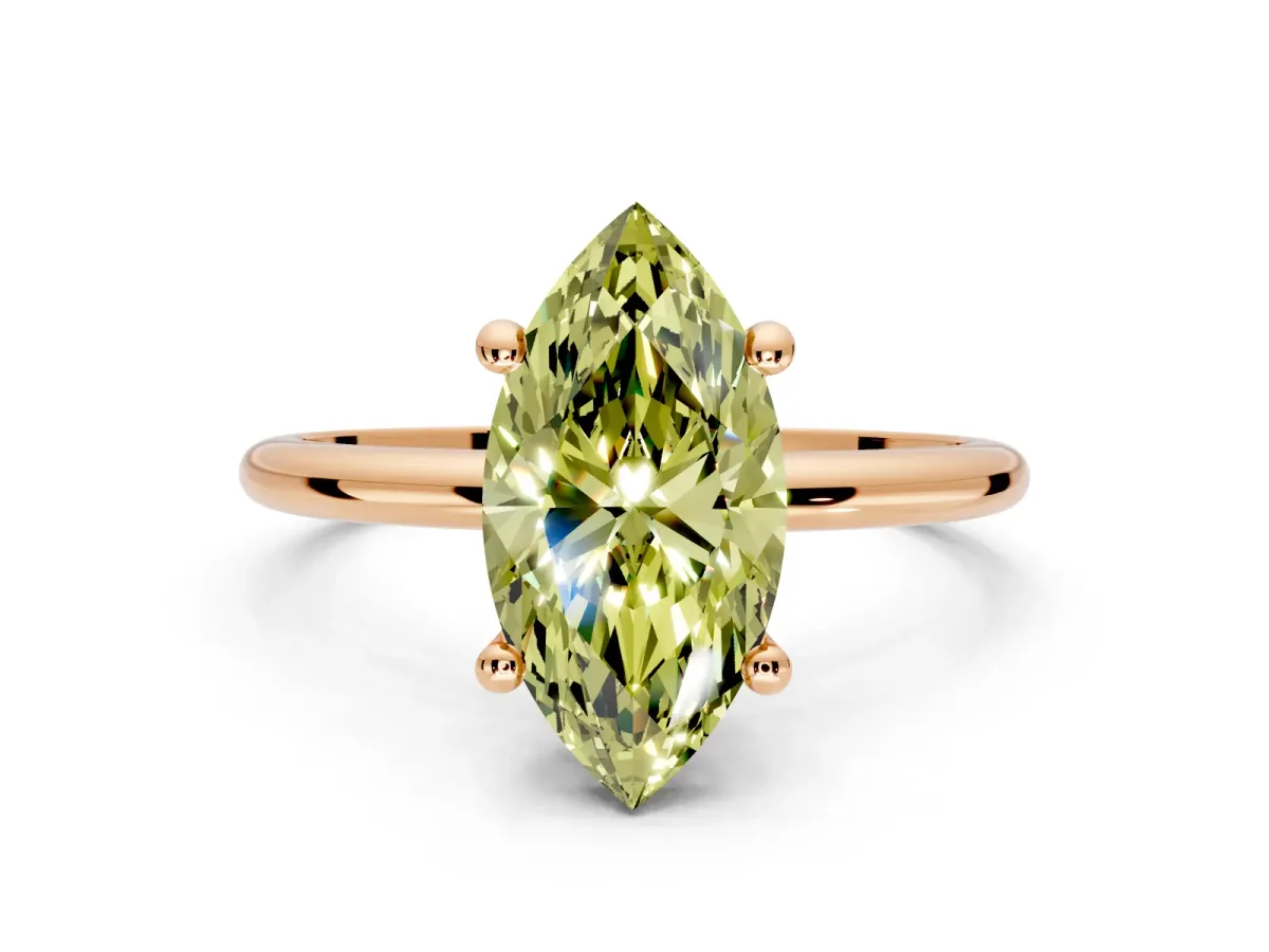 Minimalist Solitaire Engagement Ring Setting for Fancy Yellow Marquise Center with Thin Band and Prong Head in Rose Gold