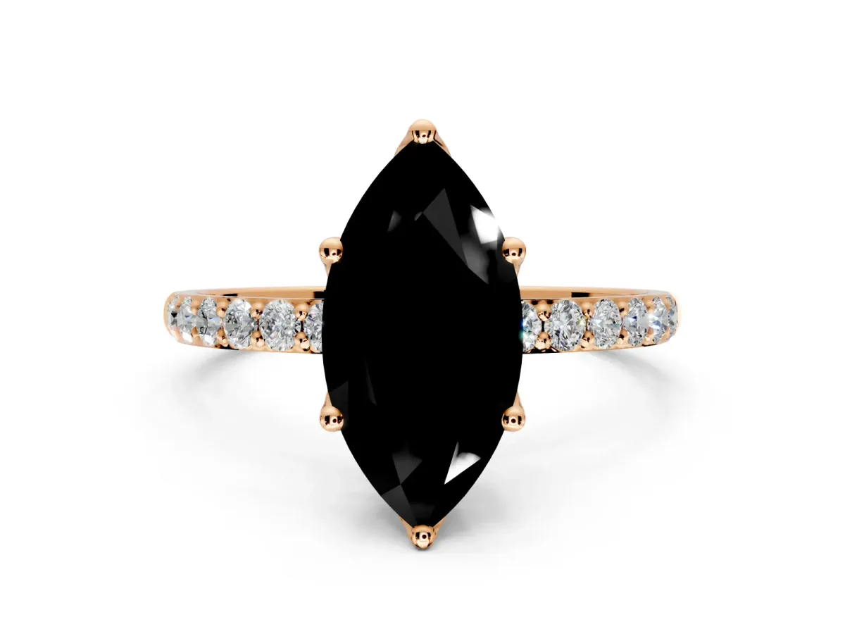 Solitaire Engagement Ring Setting for Fancy Black Marquise Center with Fine Pave Accents and Prong Head in Rose Gold
