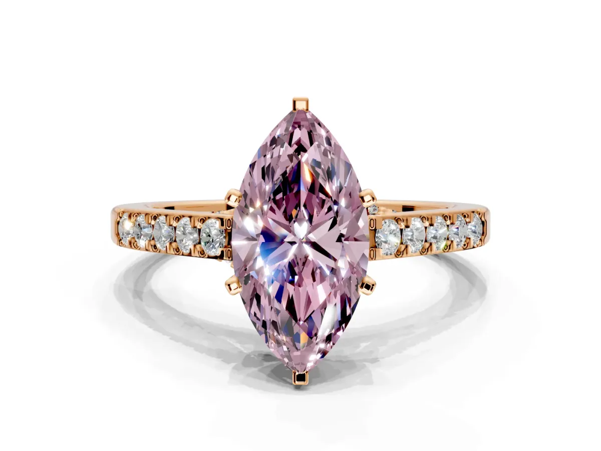 Solitaire Engagement Ring Setting for Fancy Pink Marquise Center with Crossover Accents and Prong Head in Rose Gold