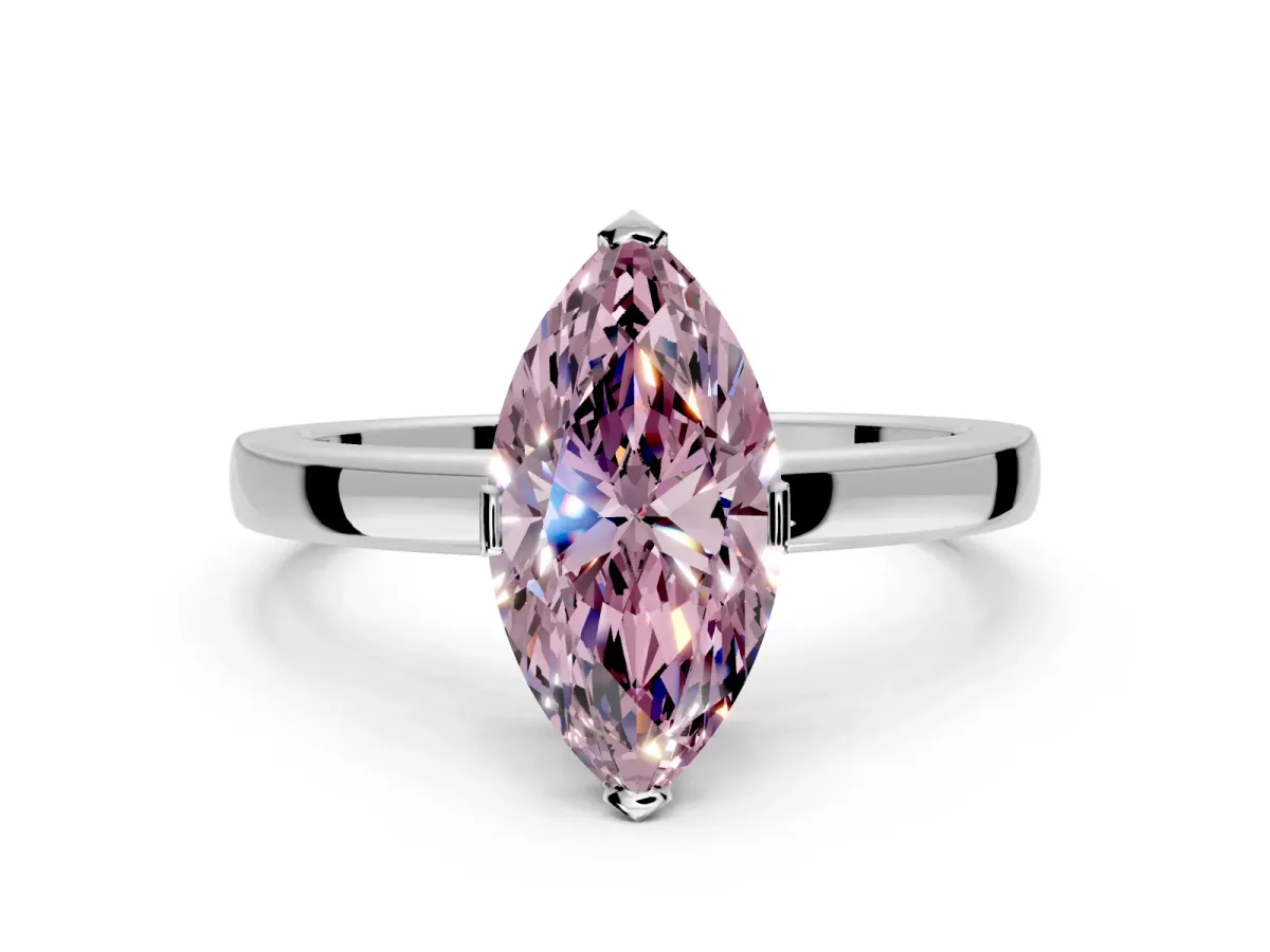 Solitaire Engagement Ring Setting for Fancy Pink Marquise Center with Plain Band and Flat Tab Prong Head in Sterling Silver