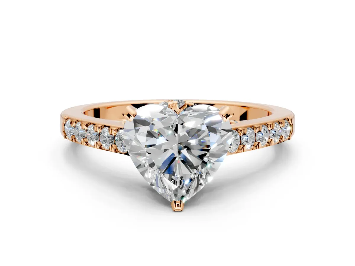 Solitaire Engagement Ring Setting for Heart-Shaped Center with Crossover Accents and Prong Head in Rose Gold