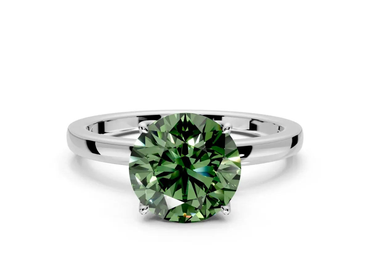 Solitaire Engagement Ring Setting for Fancy Green Round Cut Center with Thin Rounded Plain Band and Prong Head in Platinum