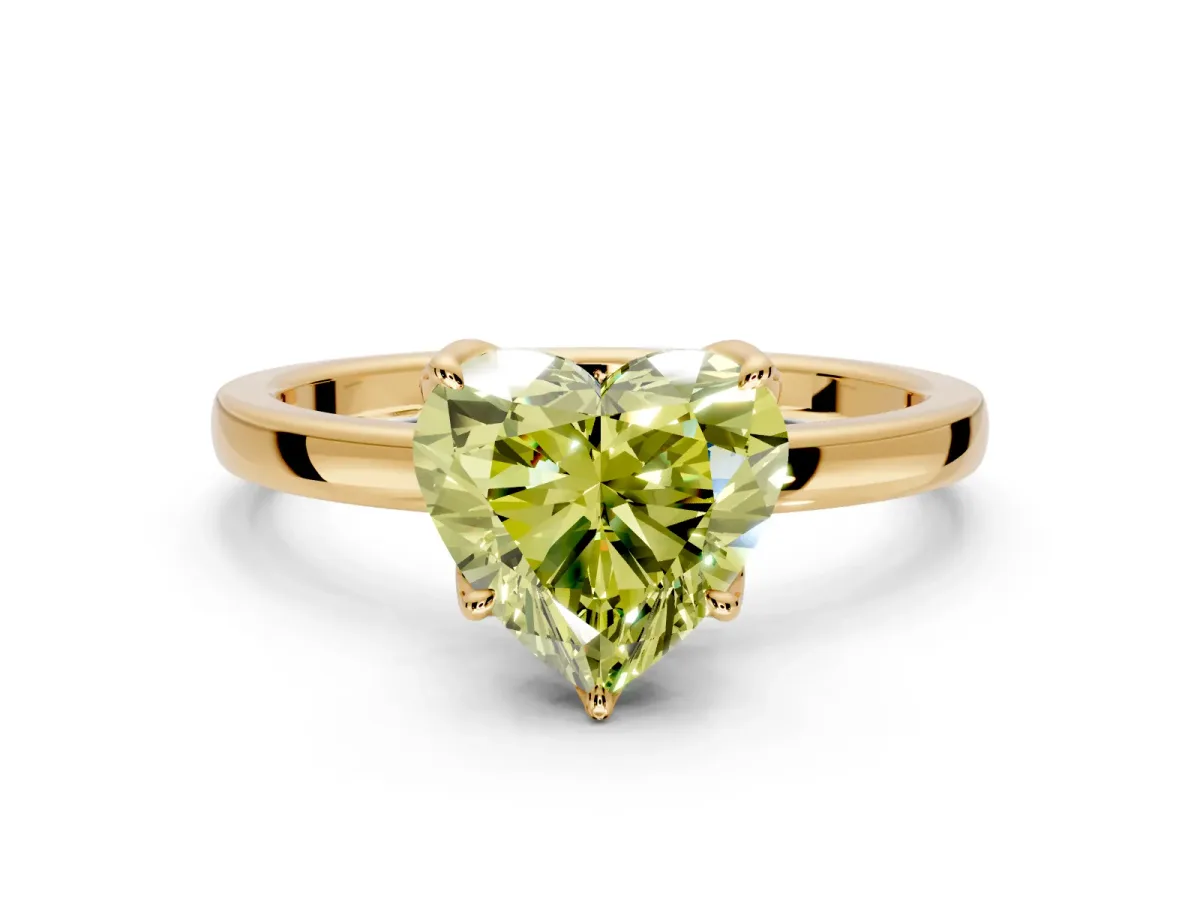 Solitaire Engagement Ring Setting for Fancy Yellow Heart-Shaped Center with Thin Rounded Plain Band and Prong Head in Yellow Gold