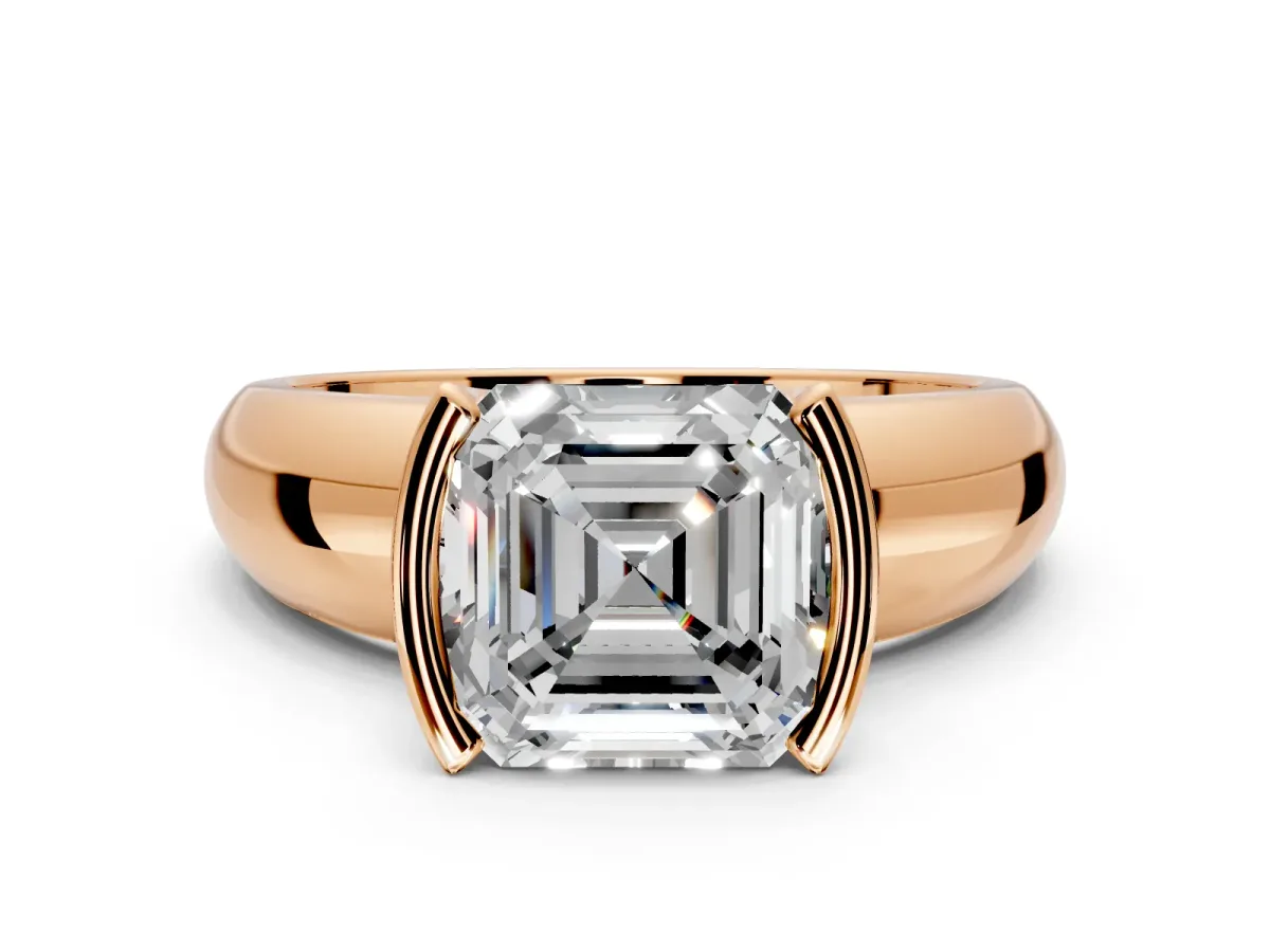 Tension Engagement Ring Setting for Asscher Cut Center with Wide Flat Band and Tension Head in Rose Gold