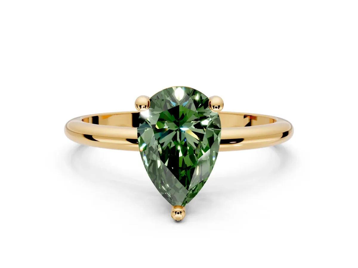 Minimalist Solitaire Engagement Ring Setting for Fancy Green Pear-Shaped Center with Thin Band and Prong Head in Yellow Gold