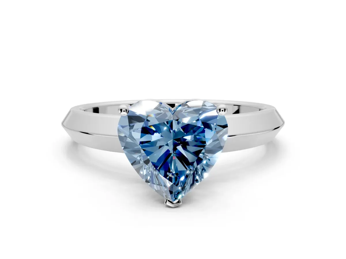 Solitaire Engagement Ring Setting for Fancy Blue Heart-Shaped Center with Wide Knife Ridge Band and Prong Head in Platinum