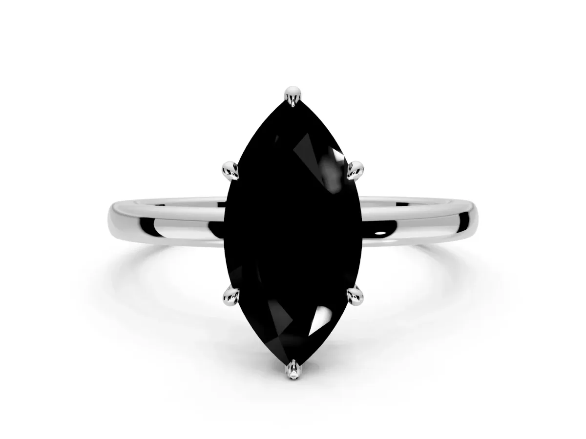Hidden Halo Engagement Ring Setting for Fancy Black Marquise Center with Plain Band and Tall Prong Head in Platinum