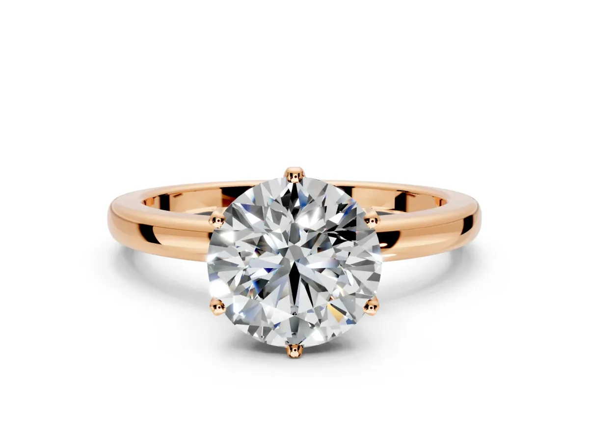 Solitaire Engagement Ring Setting for Round Cut Center with Plain Band and Tulip Prong Head in Rose Gold
