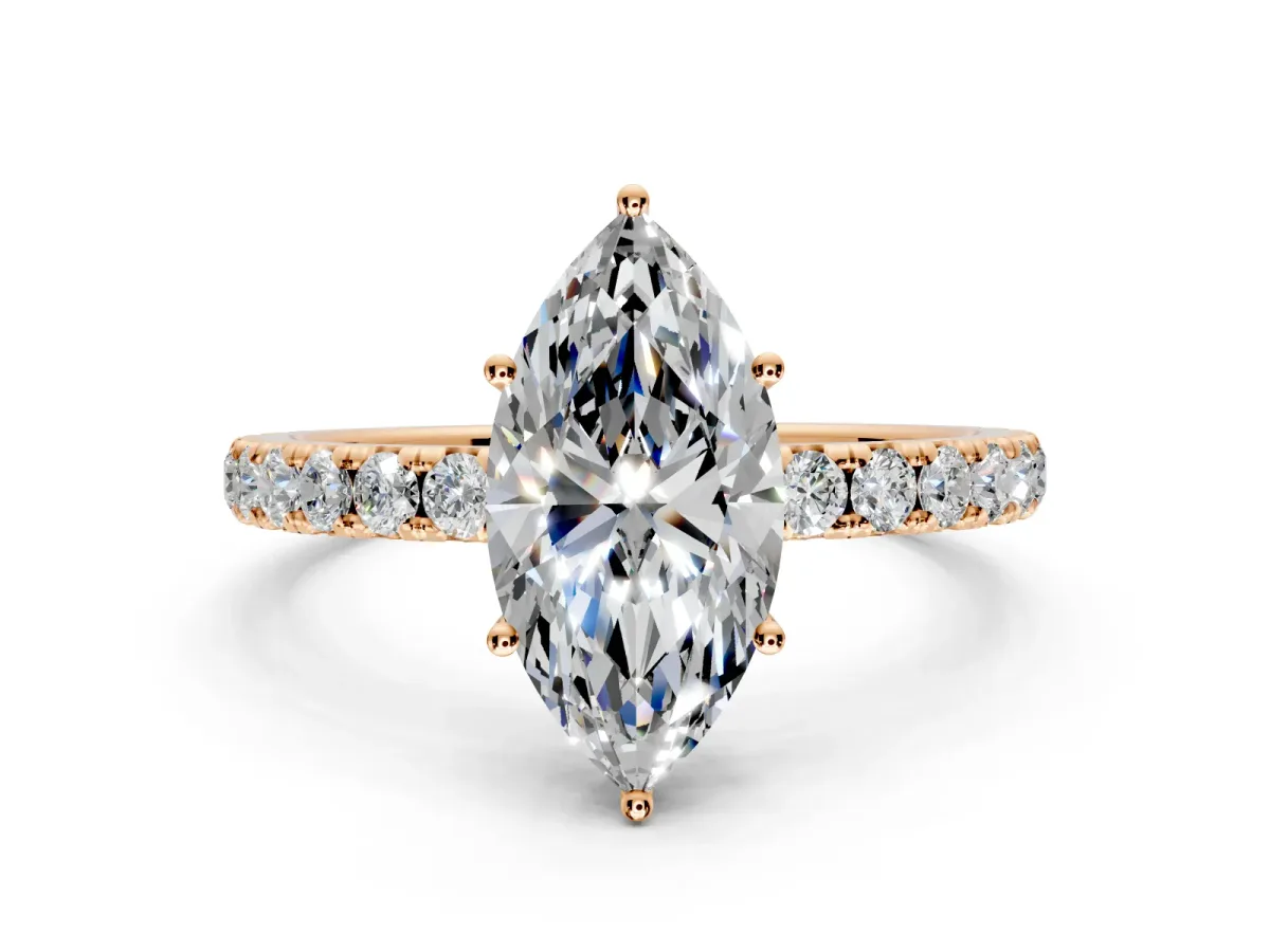 Solitaire Engagement Ring Setting for Marquise Center with Large Accent Band and Prong Head in Rose Gold