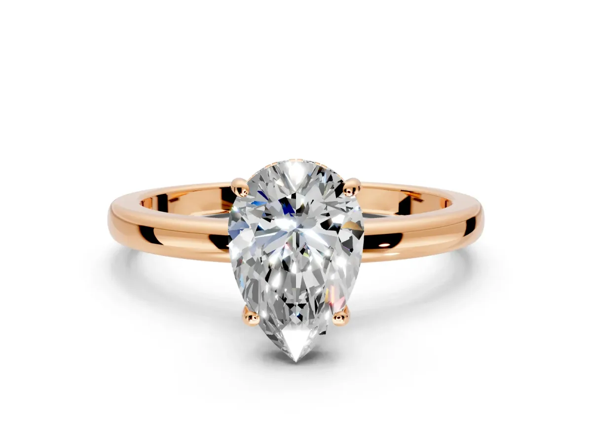 Solitaire Engagement Ring Setting for Pear-Shaped Center with Fine Wire Band and Prong Head in Rose Gold