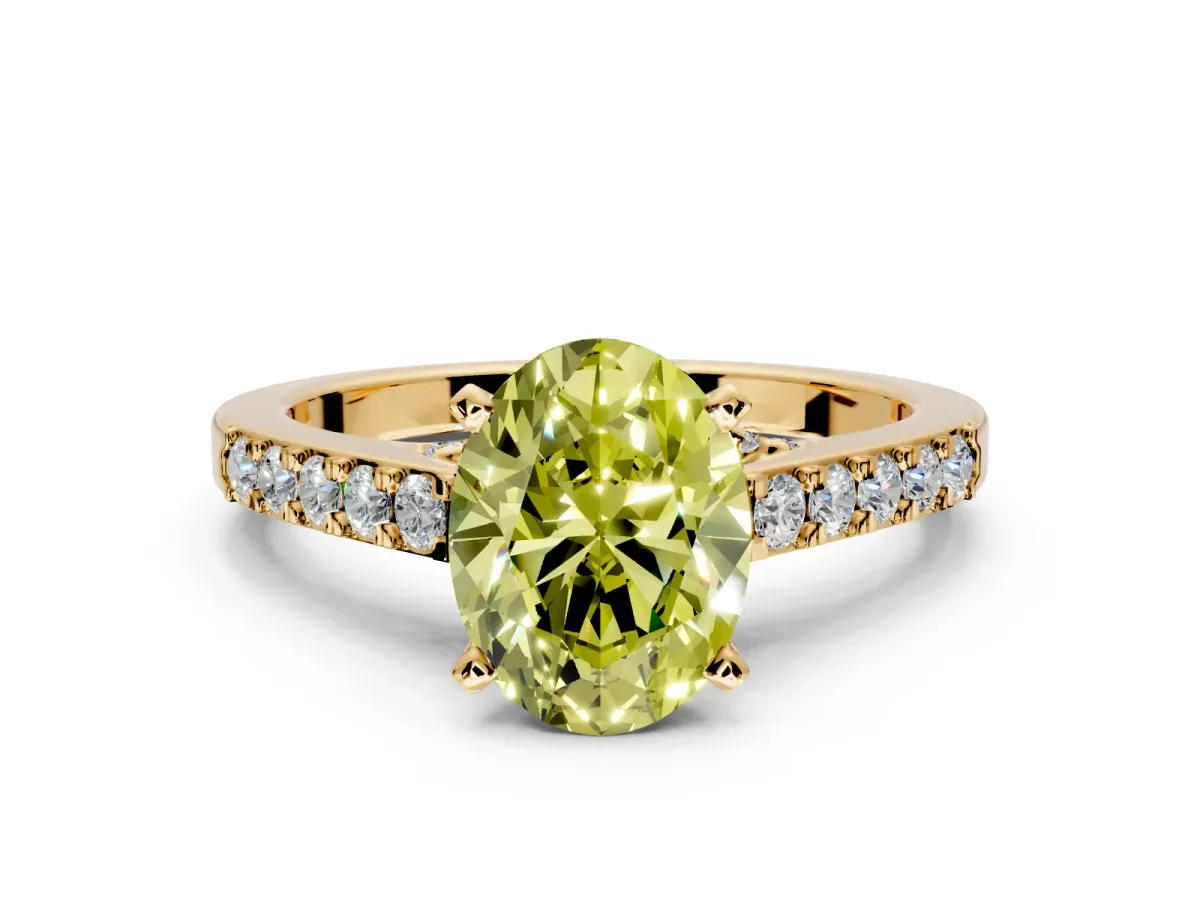 Solitaire Engagement Ring Setting for Fancy Yellow Oval Center with Crossover Accents and Prong Head in Yellow Gold