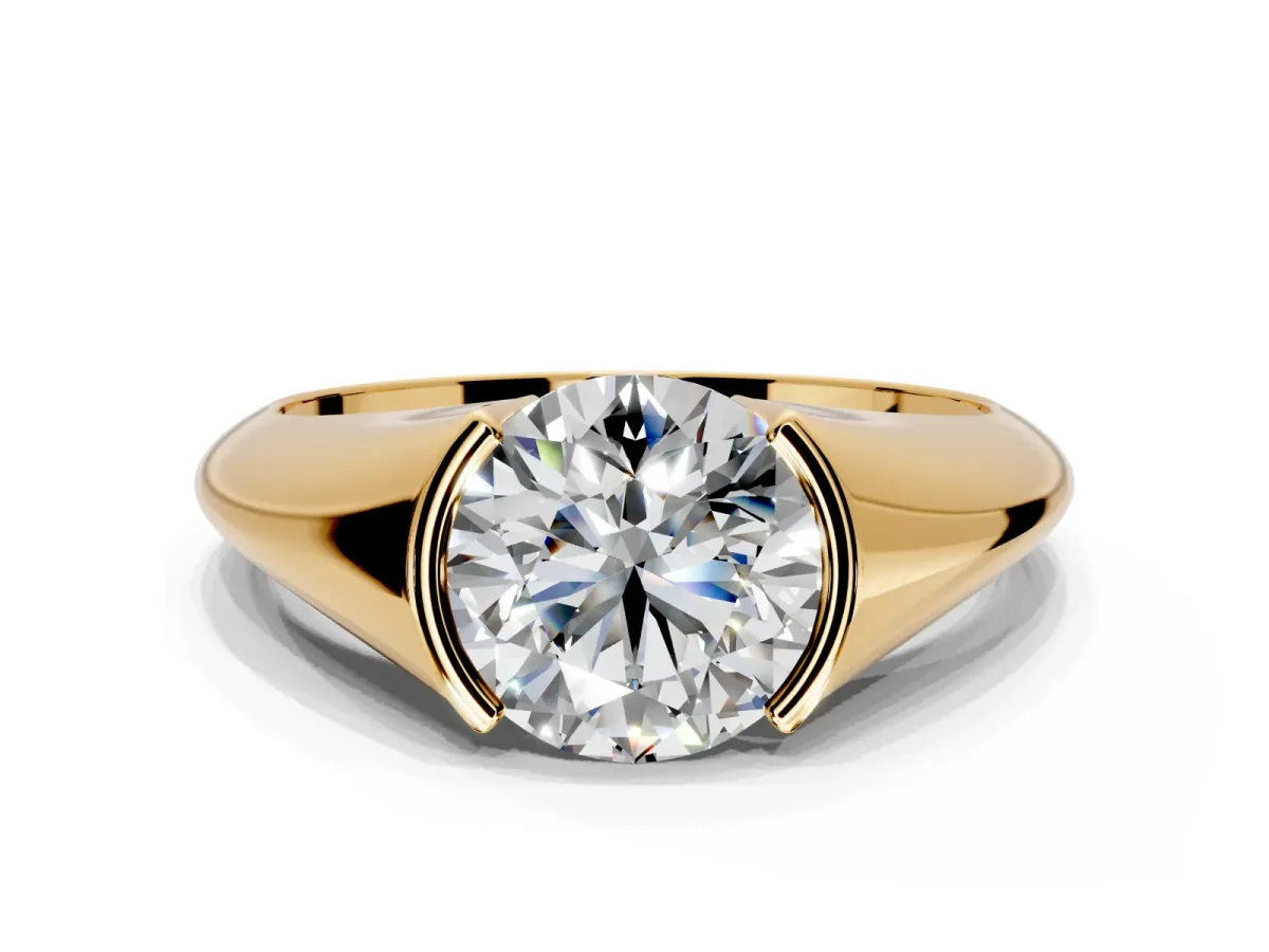 Tension Engagement Ring Setting for Round Cut Center with Wide Tapered Band and Tension Head in Yellow Gold