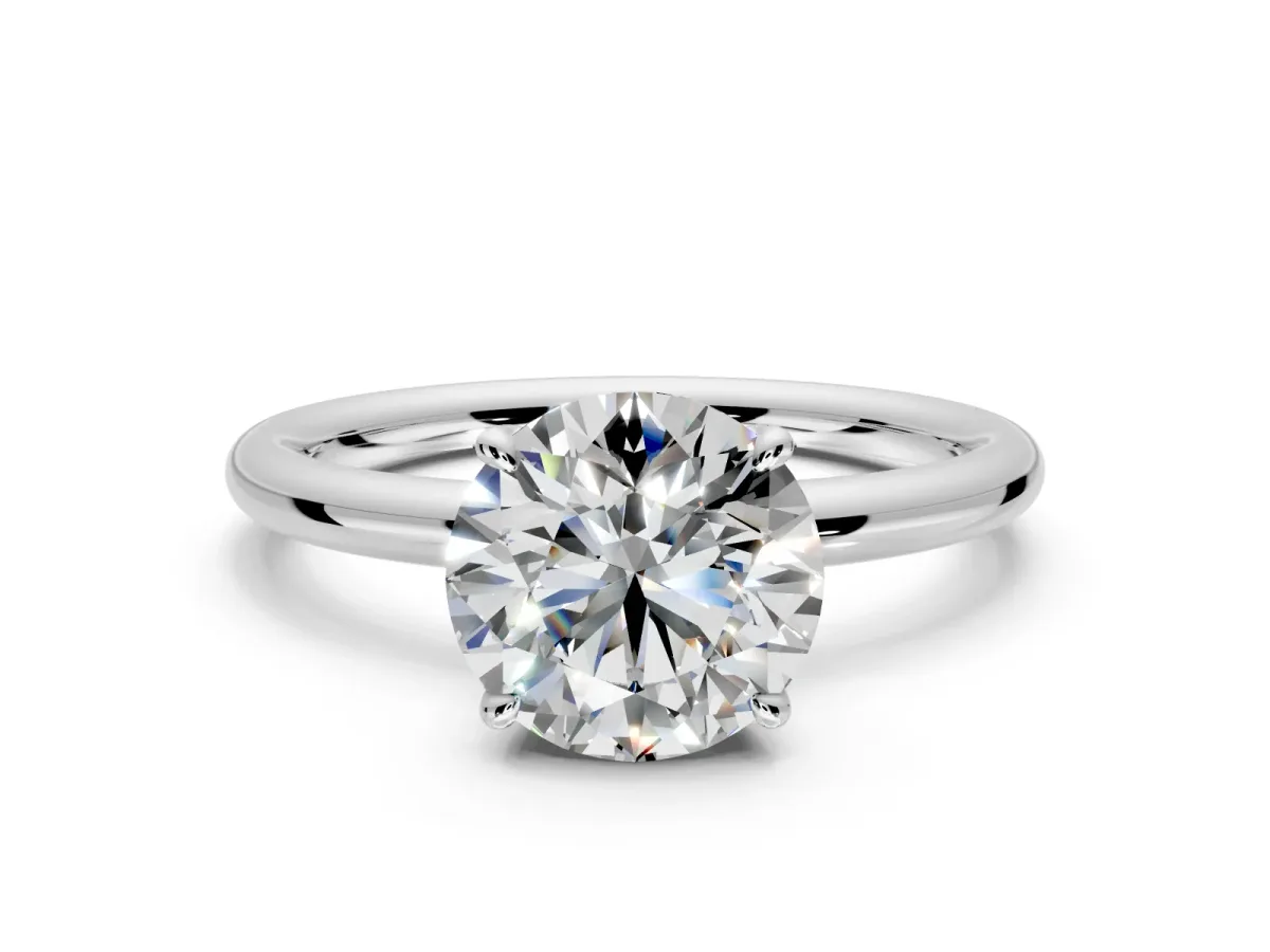 Hidden Halo Engagement Ring Setting for Round Cut Center with Thin Rounded Band and Prong Head in Sterling Silver